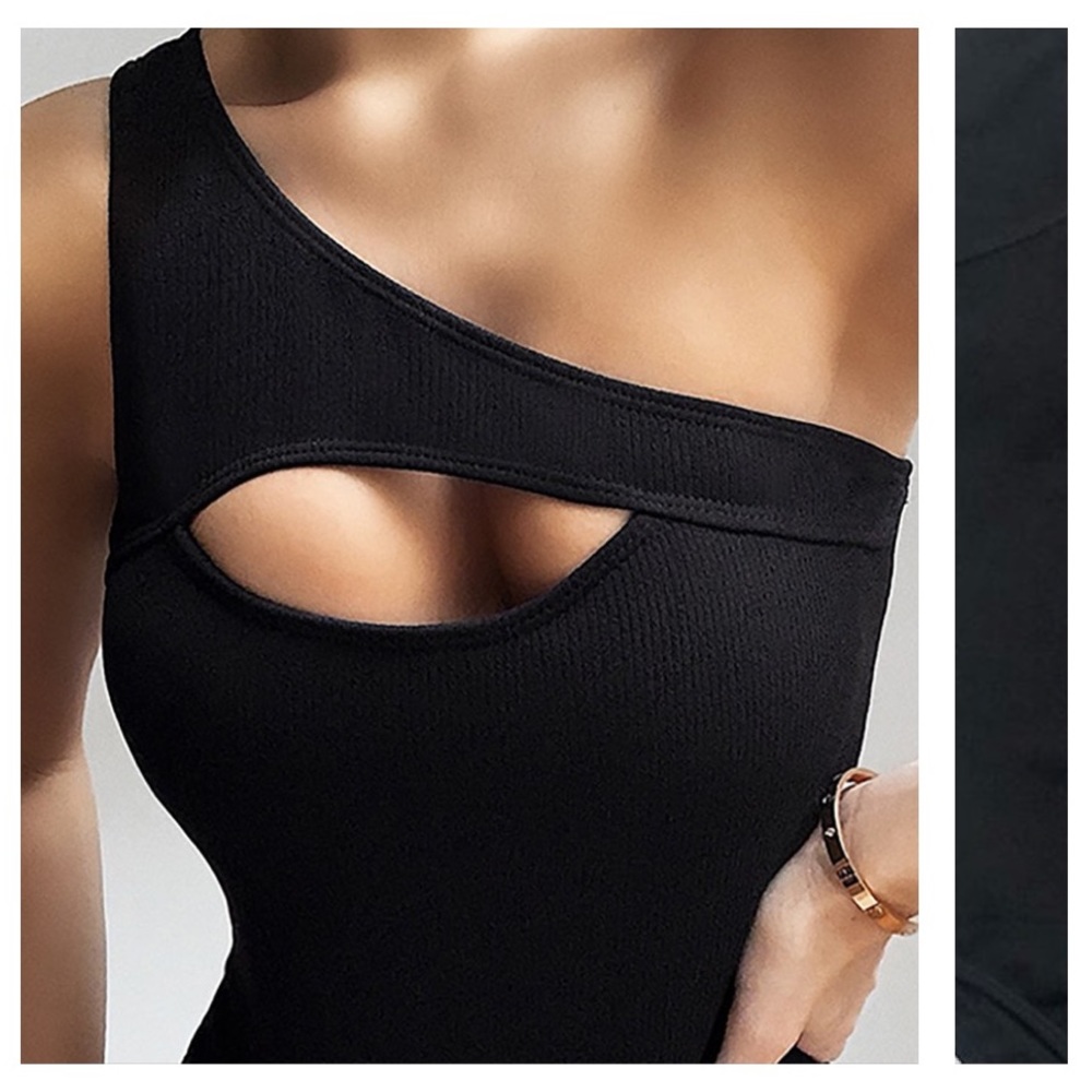 🔥SALE	🔥 One Shoulder Swimsuit Black - Picture 2 of 7